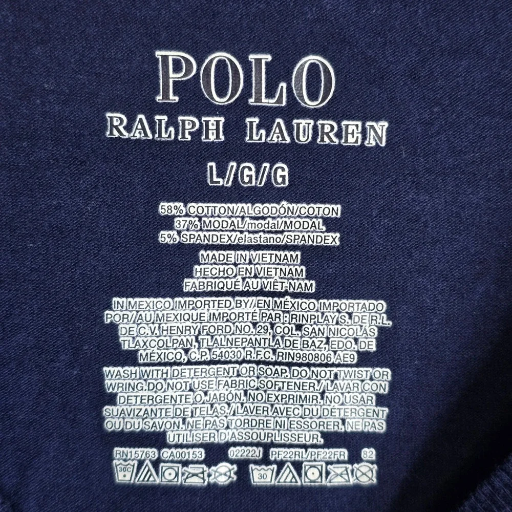 Polo Ralph Lauren Mens Long‎ Sleeve T Shirt Navy Blue Graphic Logo Size L G